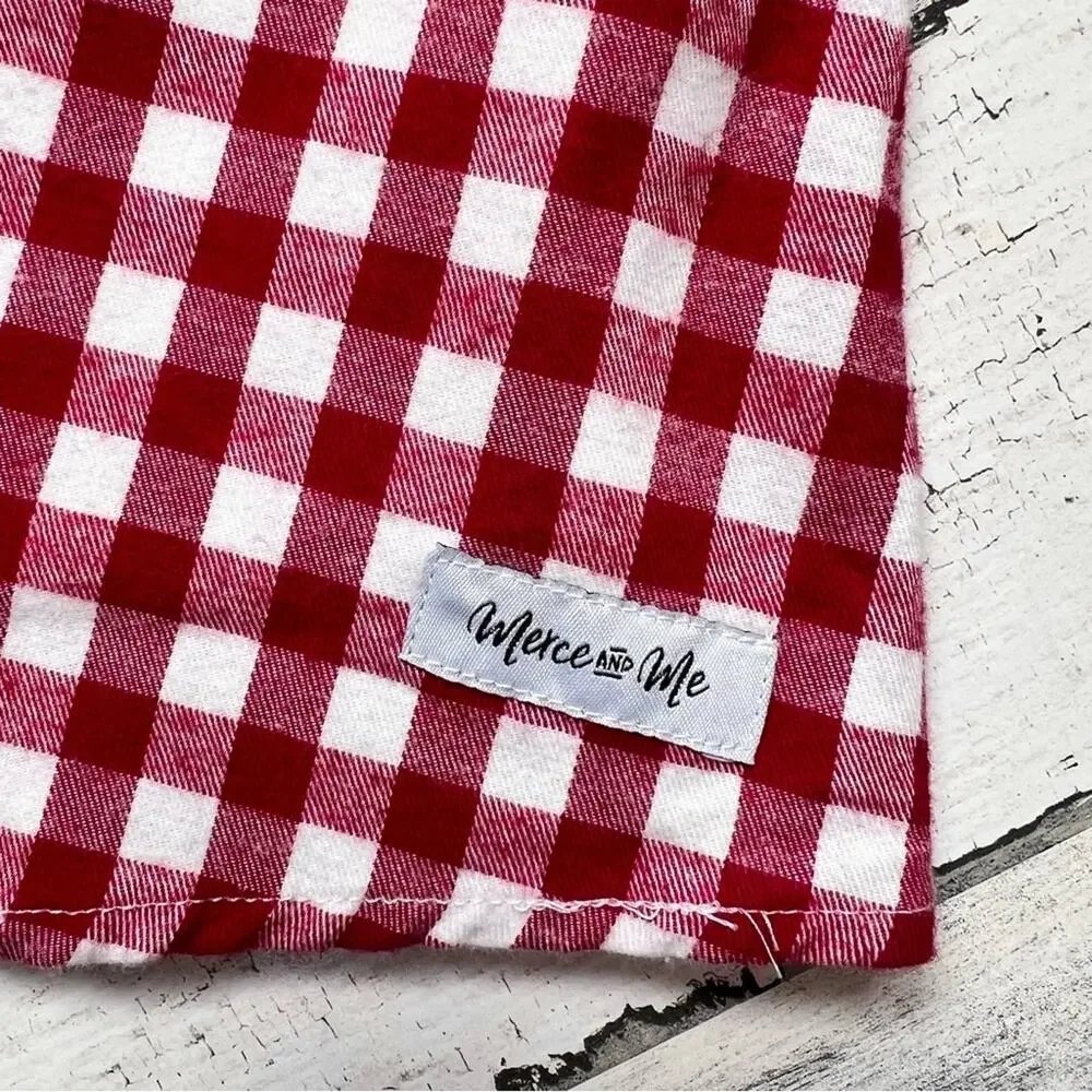 Merce & Me Dress Girls 10 Red Gingham Puff Sleeve Ruffle Flannel Vtg Inspired